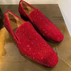 CHRISTIAN LOUBOUTIN / MENS DANDELION STRASS FLAT / VEAU VELOURS/GG RED FLAMENCO